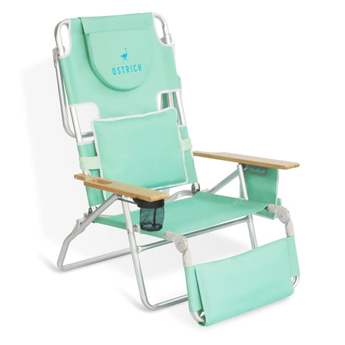Ostrich Deluxe Padded 3N1 Outdoor Lounge Folding Reclining Beach Chair with Adjustable Positions & Carry Strap for Tanning Pool Lounger
