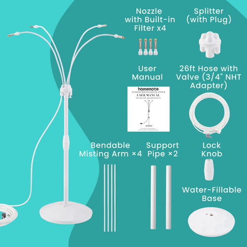 HOMENOTE Standing Misting Cooling System with Fillable Base, 26.2FT Water Line, Adjustable Height Standing Mister for Outside Patio Cooling, Pool Tanning, Garden Greenhouse Watering